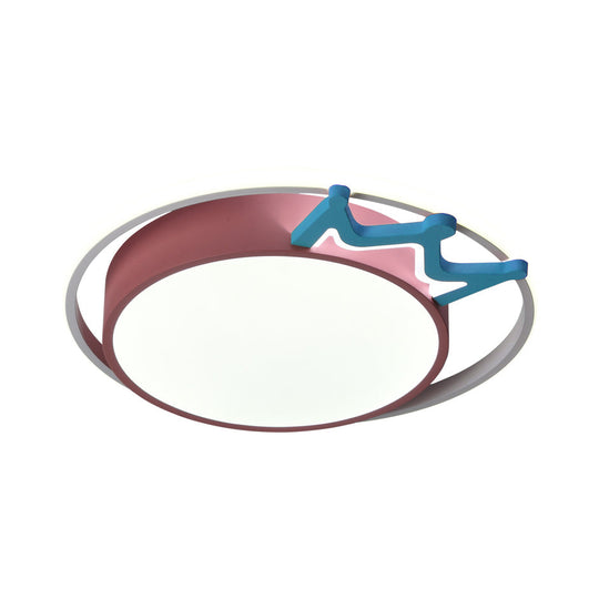 Cartoon Style Flush Mount Led Ceiling Light With Acrylic Shade And Crown Deco In Blue/Pink