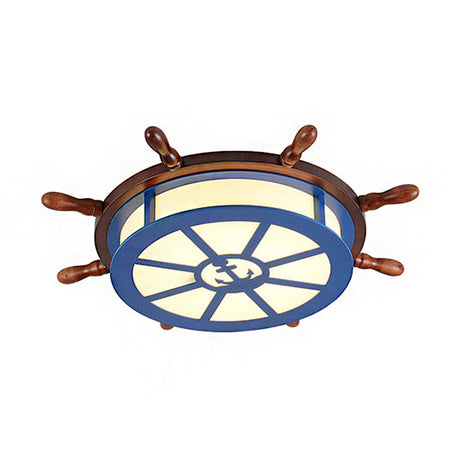 Modern Flushmount Wood Led Ceiling Light For Childrens Room - Blue Warm/White Lighting