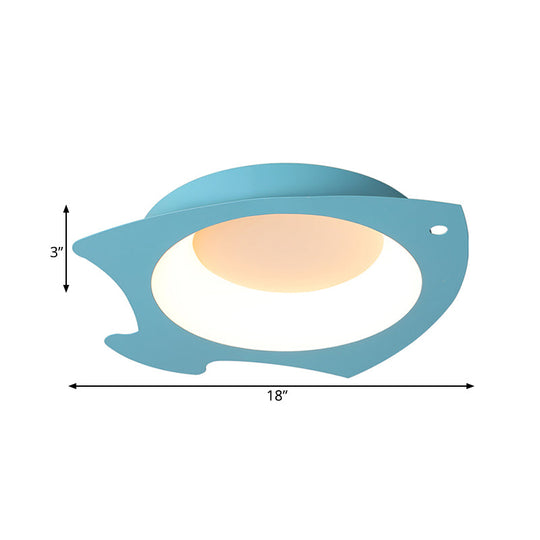 Kids’ Blue Fish Shaped Led Flushmount Lamp For Ceiling - Cartoon Silicone Light Children’s Room