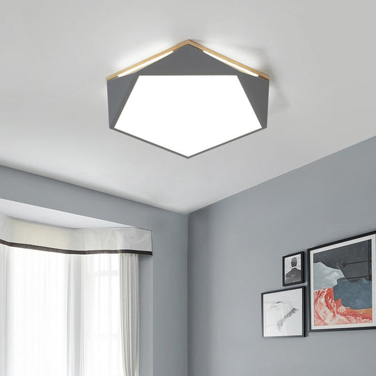 Pentagon Led Flush Mount Lamp In Acrylic White/Blue/Green - 12.5’/16.5’/20.5’ Wide