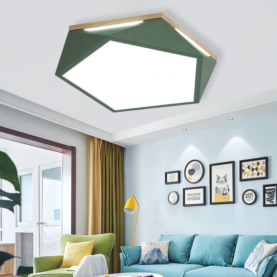 Pentagon Led Flush Mount Lamp In Acrylic White/Blue/Green - 12.5’/16.5’/20.5’ Wide Green /