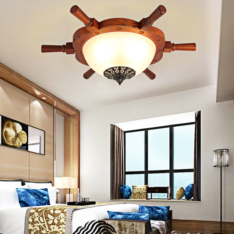 Modern Opal Glass Flush Mount Ceiling Light With Led Brown Finish And Rudder Design - Perfect For
