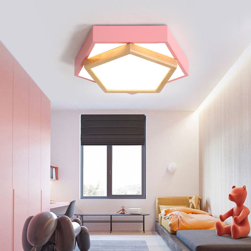 Pentagon Macaron Acrylic Led Flush Mount Lamp In White/Warm/Natural Light - Sizes 14’/18’/21.5