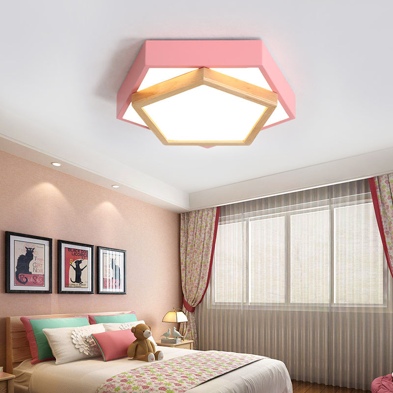 Pentagon Macaron Acrylic Led Flush Mount Lamp In White/Warm/Natural Light - Sizes 14’/18’/21.5