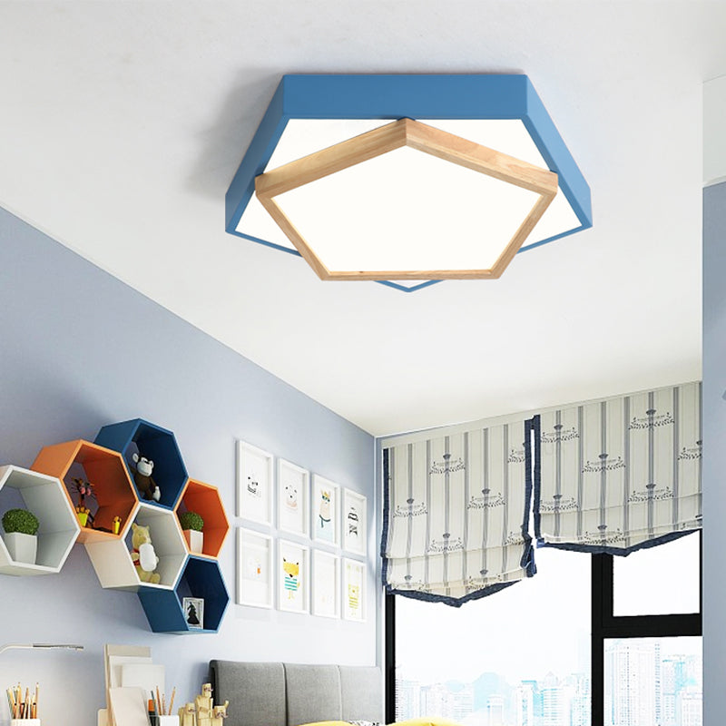 Pentagon Macaron Acrylic Led Flush Mount Lamp In White/Warm/Natural Light - Sizes 14’/18’/21.5