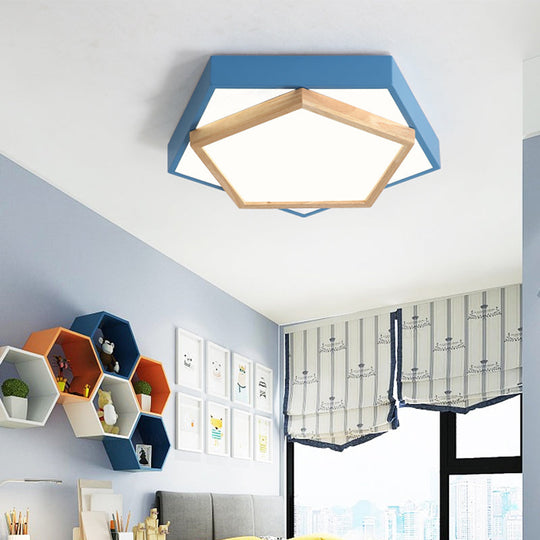 Pentagon Macaron Acrylic Led Flush Mount Lamp In White/Warm/Natural Light - Sizes 14’/18’/21.5