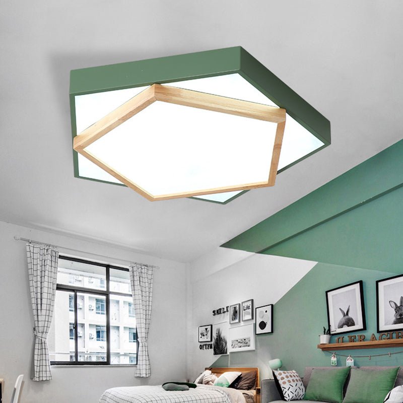 Pentagon Macaron Acrylic Led Flush Mount Lamp In White/Warm/Natural Light - Sizes 14’/18’/21.5