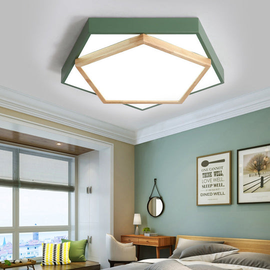 Pentagon Macaron Acrylic Led Flush Mount Lamp In White/Warm/Natural Light - Sizes 14’/18’/21.5