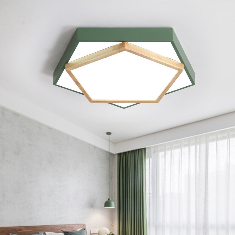 Pentagon Macaron Acrylic Led Flush Mount Lamp In White/Warm/Natural Light - Sizes 14’/18’/21.5