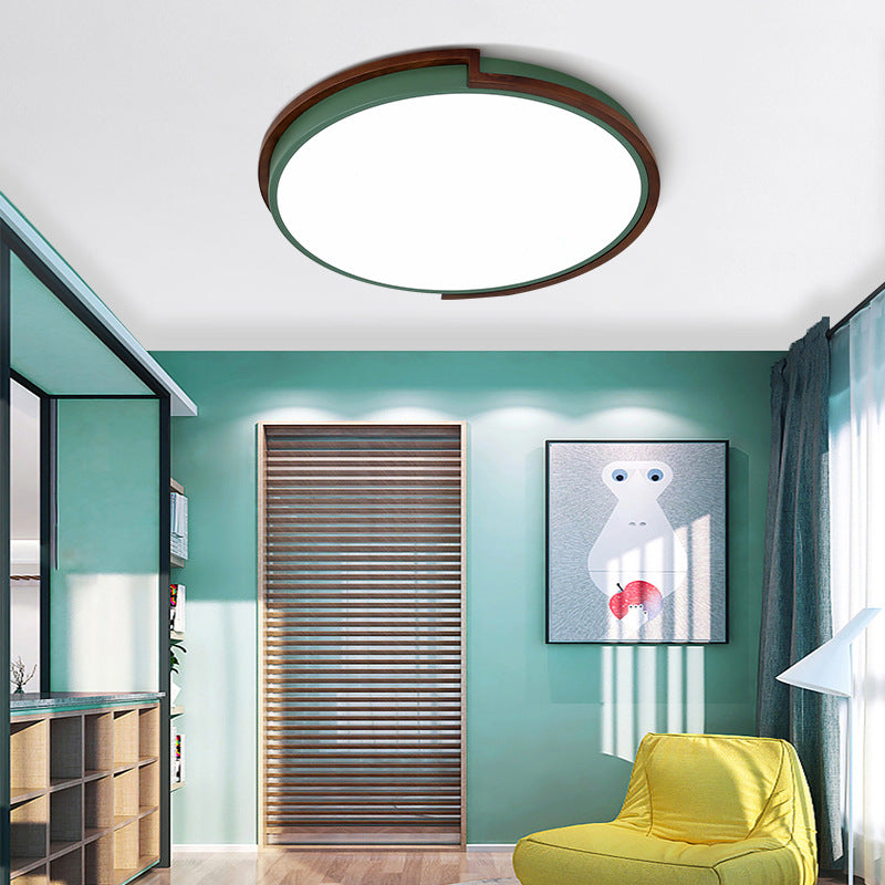 Modern Circle Flush Mount Macaron Metal Led Lamp White/Green With Acrylic Diffuser For Living Room
