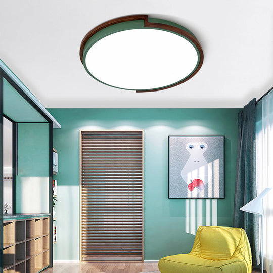 Modern Circle Flush Mount Macaron Metal Led Lamp White/Green With Acrylic Diffuser For Living Room