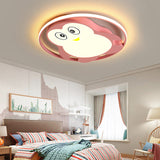 Penguin Bedroom Led Ceiling Fixture - Blue/Pink Cartoon Flush Mount Pink