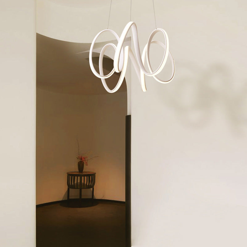 Minimalist Led Chandelier With Curve Pendant In White/Warm Light For Living Room White / Warm
