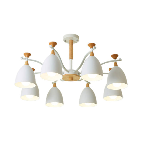 Contemporary Cone Chandelier Pendant Light - Metal 3/6/8 Lights Grey/White/Green Bedroom Lighting