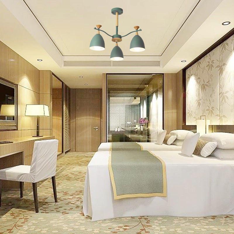 Contemporary Cone Chandelier Pendant Light - Metal 3/6/8 Lights Grey/White/Green Bedroom Lighting