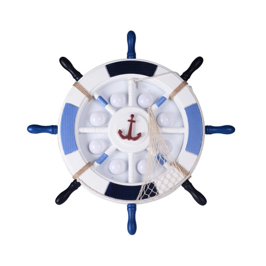 Nautical Style Led Blue Flush Ceiling Light With Rudder Wood Shade