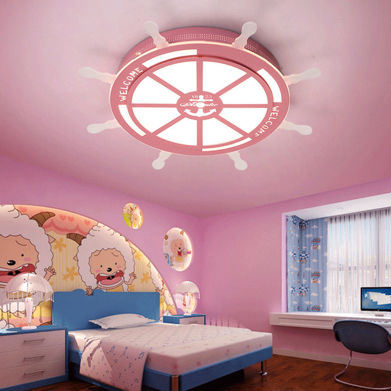 Stylish Led Bedroom Flush Light Fixture - Cartoon Blue/Pink Flushmount Lighting With Rudder Acrylic