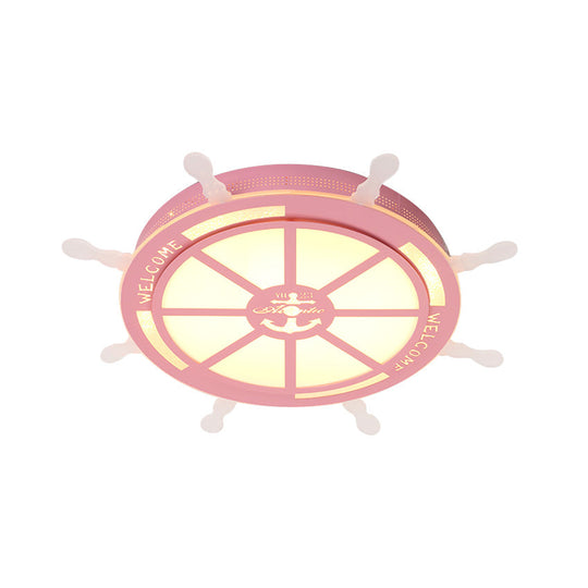 Stylish Led Bedroom Flush Light Fixture - Cartoon Blue/Pink Flushmount Lighting With Rudder Acrylic