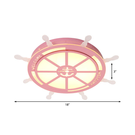 Stylish Led Bedroom Flush Light Fixture - Cartoon Blue/Pink Flushmount Lighting With Rudder Acrylic