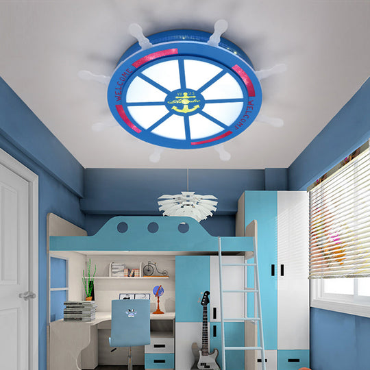 Stylish Led Bedroom Flush Light Fixture - Cartoon Blue/Pink Flushmount Lighting With Rudder Acrylic