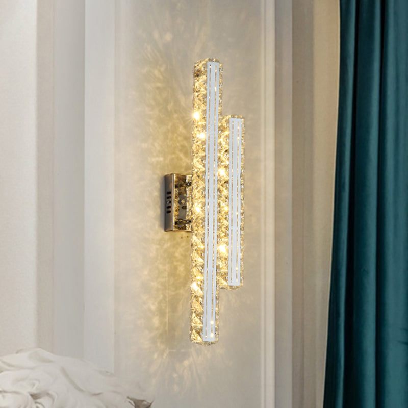 Modern Stainless-Steel Led Wall Mount Light With K9 Crystal Accent - Perfect For Living Room