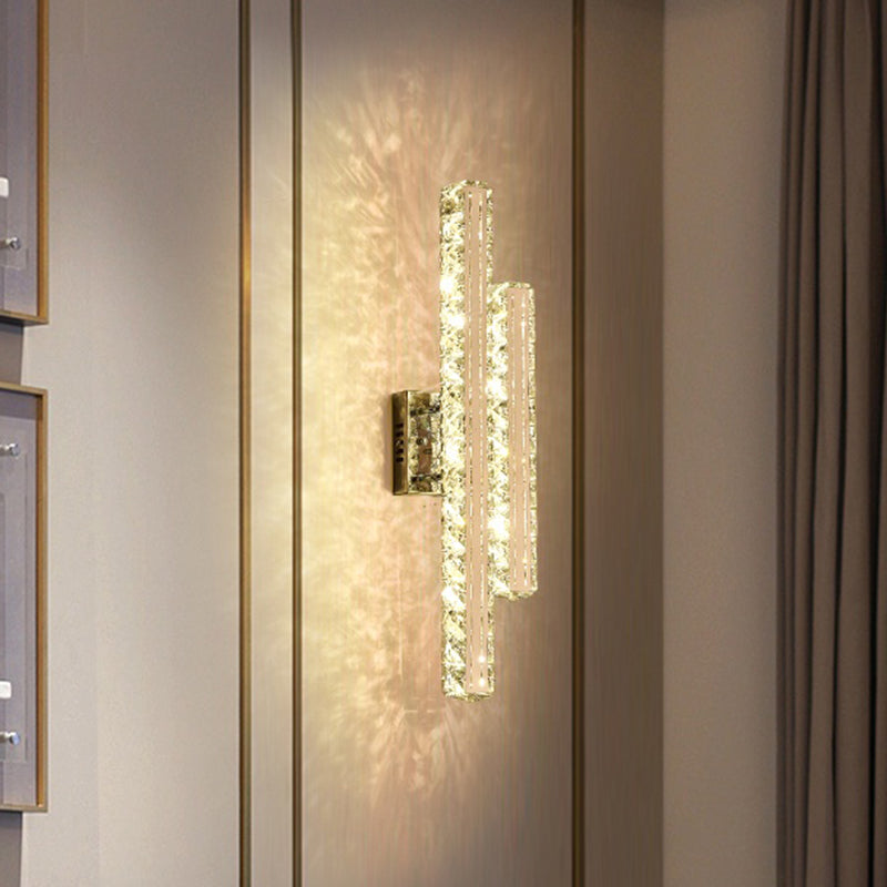 Modern Stainless-Steel Led Wall Mount Light With K9 Crystal Accent - Perfect For Living Room