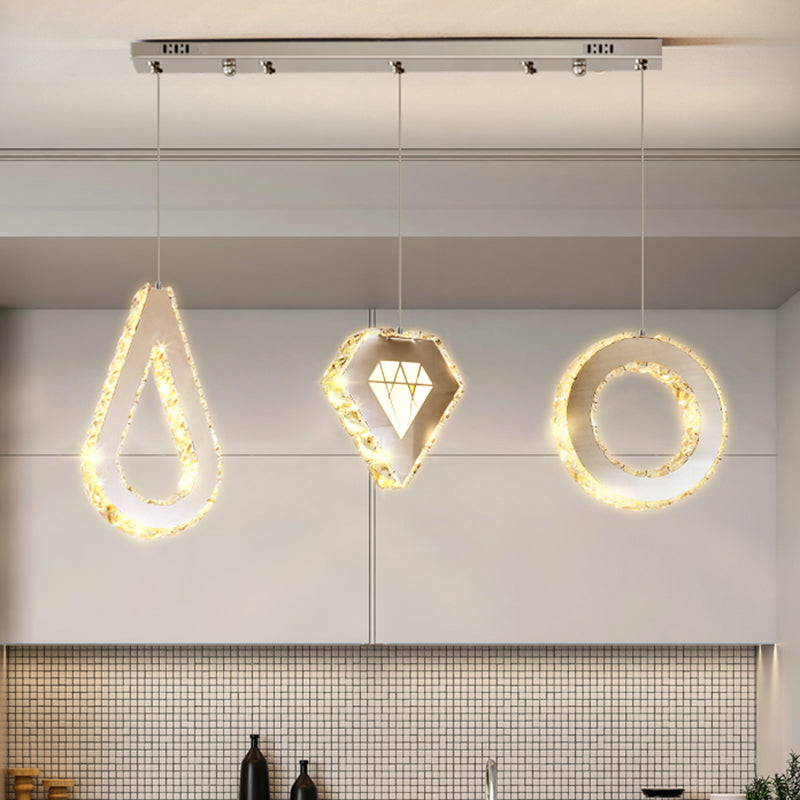 Modern Geometric Multi-Light Pendant With K9 Crystal And Led In Stainless-Steel For Dining Room 3 /