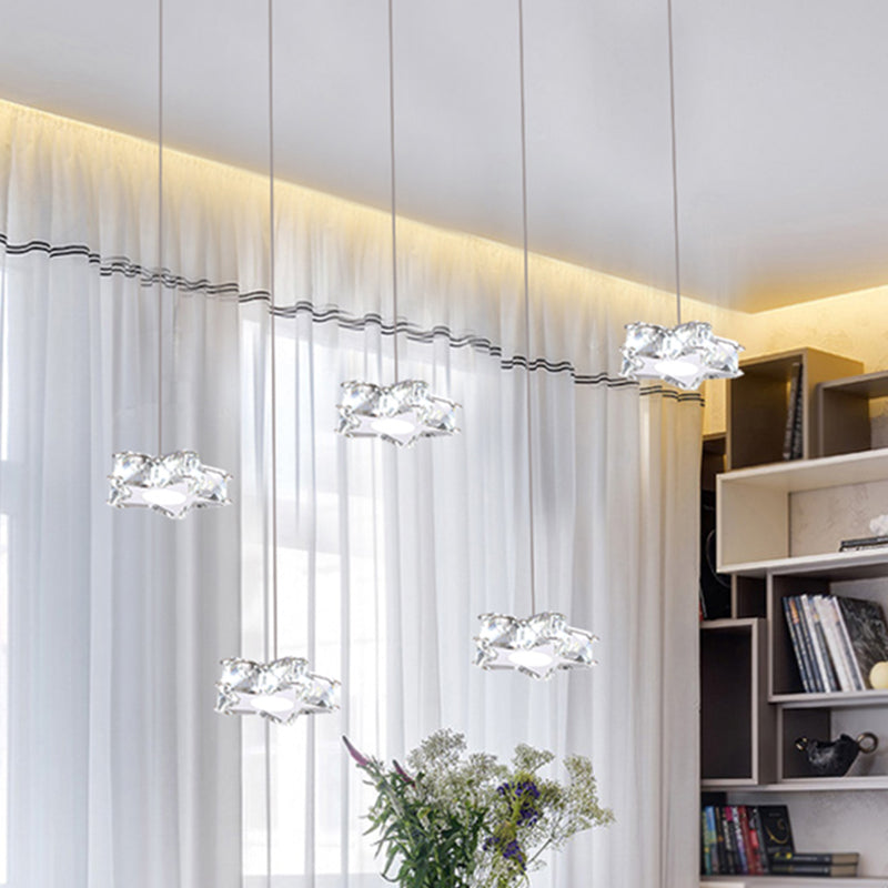 Modern K9 Crystal Star Pendant Ceiling Light With Led And Stainless-Steel Design