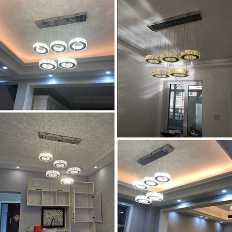 Modern Faceted Crystal Circle Pendant Light With Led Lights And Stainless-Steel Finish