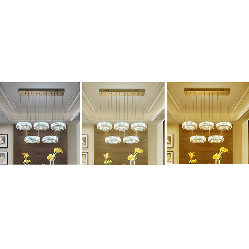 Sleek Stainless-Steel Led Pendant Light With Circle Shaped Faceted Crystal