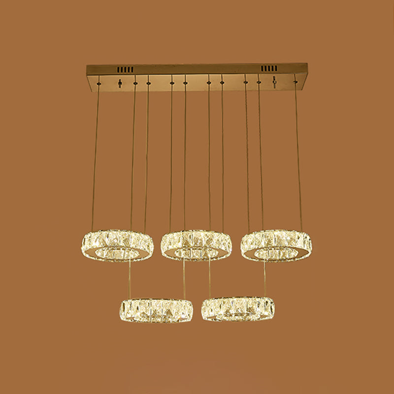 Sleek Stainless-Steel Led Pendant Light With Circle Shaped Faceted Crystal
