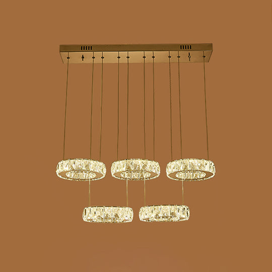 Modern Faceted Crystal Circle Pendant Light With Led Lights And Stainless-Steel Finish