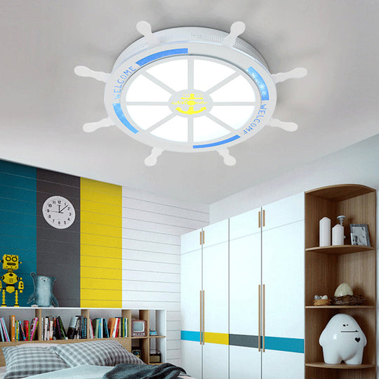 Stylish Led Bedroom Flush Light Fixture - Cartoon Blue/Pink Flushmount Lighting With Rudder Acrylic