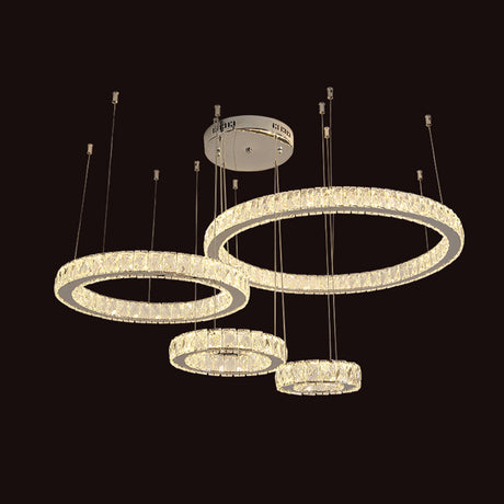 Modern Crystal Led Ceiling Light For Living Room - Stainless Steel Ring Design