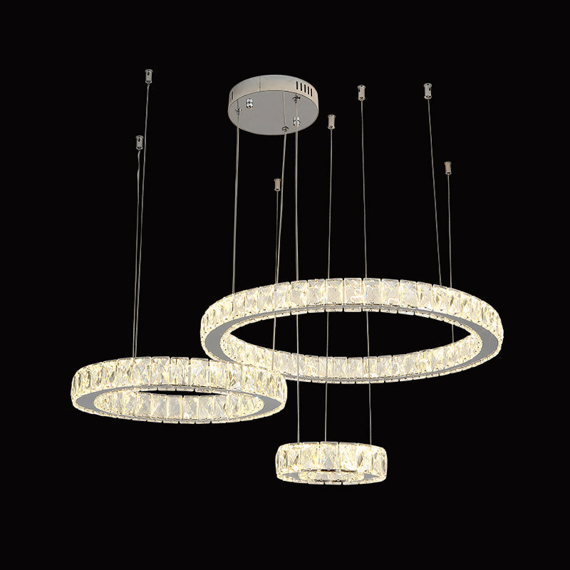 Modern Crystal Led Ceiling Light For Living Room - Stainless Steel Ring Design Stainless-Steel / 3