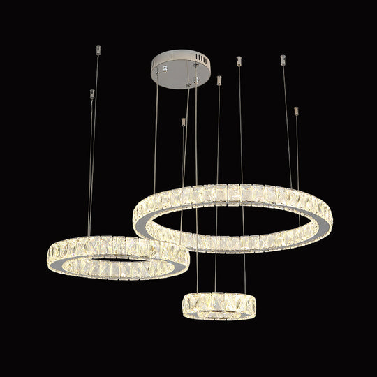 Modern Crystal Led Ceiling Light For Living Room - Stainless Steel Ring Design Stainless-Steel / 3