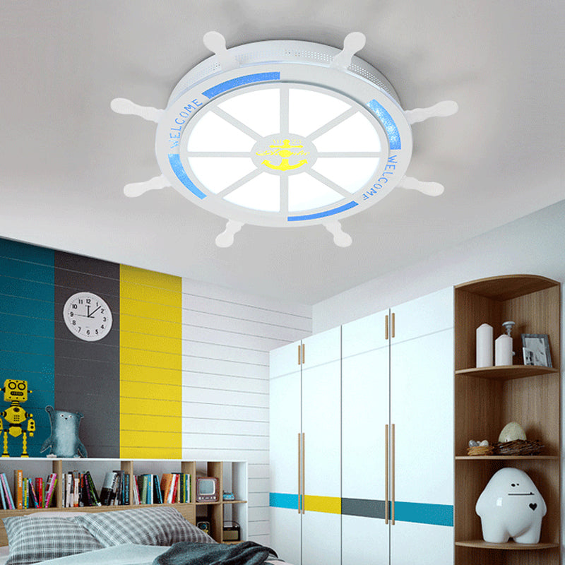 Stylish Led Bedroom Flush Light Fixture - Cartoon Blue/Pink Flushmount Lighting With Rudder Acrylic