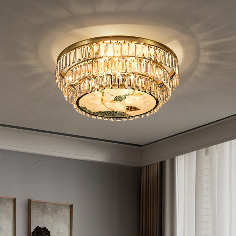 Minimalist Brass Led Crystal Flush Mount Lighting Fixture - Circle Shaped