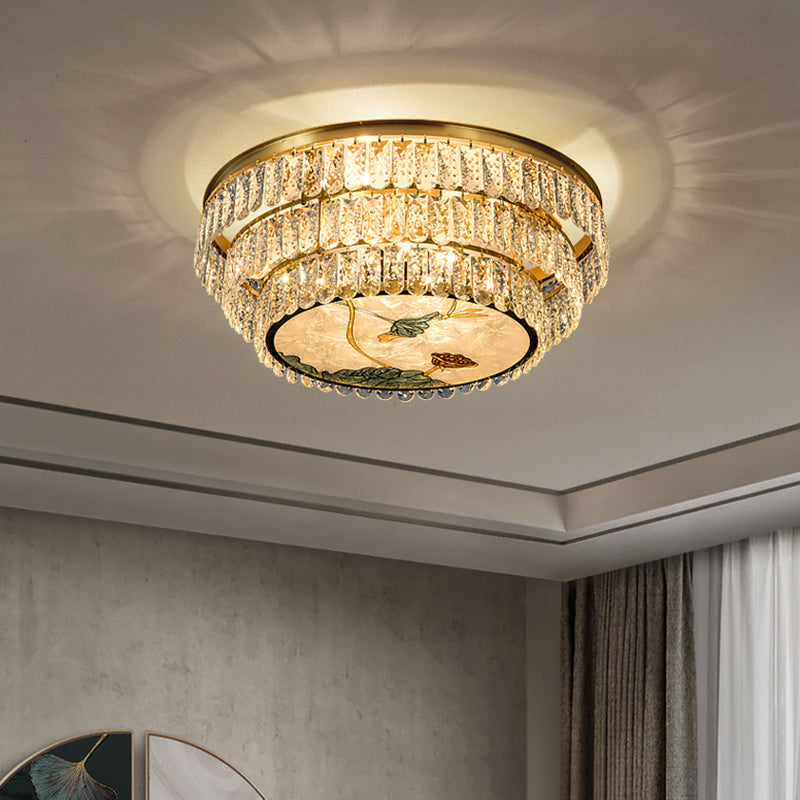 Minimalist Brass Led Crystal Flush Mount Lighting Fixture - Circle Shaped