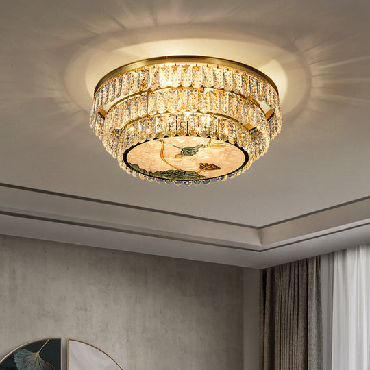 Minimalist Brass Led Crystal Flush Mount Lighting Fixture - Circle Shaped