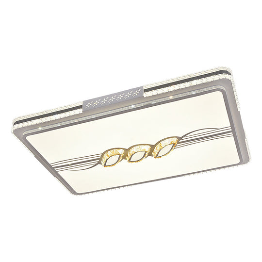 Faceted Crystal Led Flush Mount Ceiling Light In Modern Stainless-Steel Rectangle Design