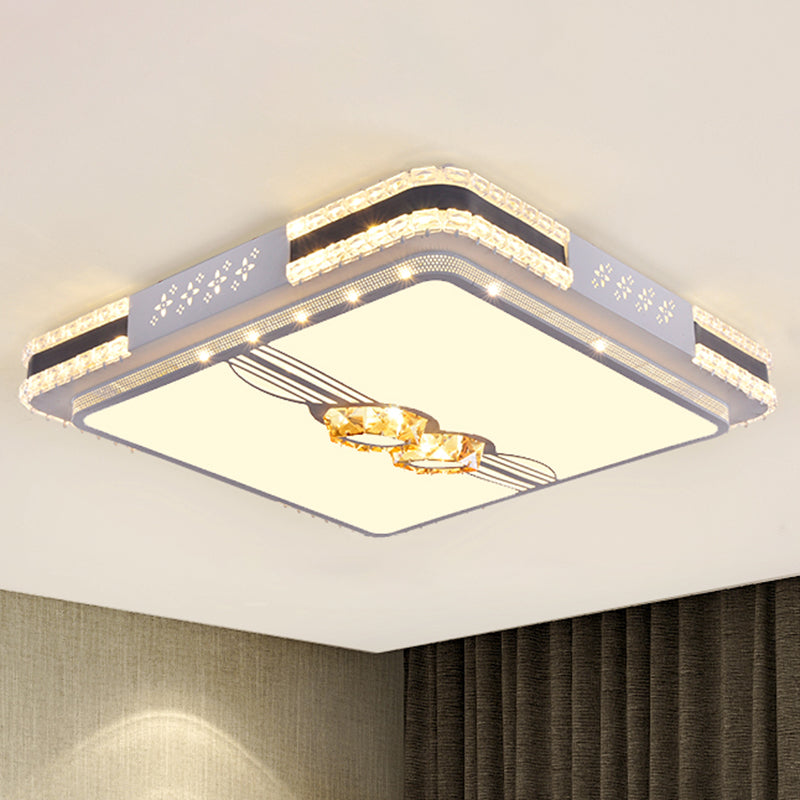 Faceted Crystal Led Flush Mount Ceiling Light In Modern Stainless-Steel Rectangle Design / 21.5 B