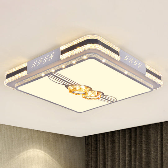 Faceted Crystal Led Flush Mount Ceiling Light In Modern Stainless-Steel Rectangle Design / 21.5 B