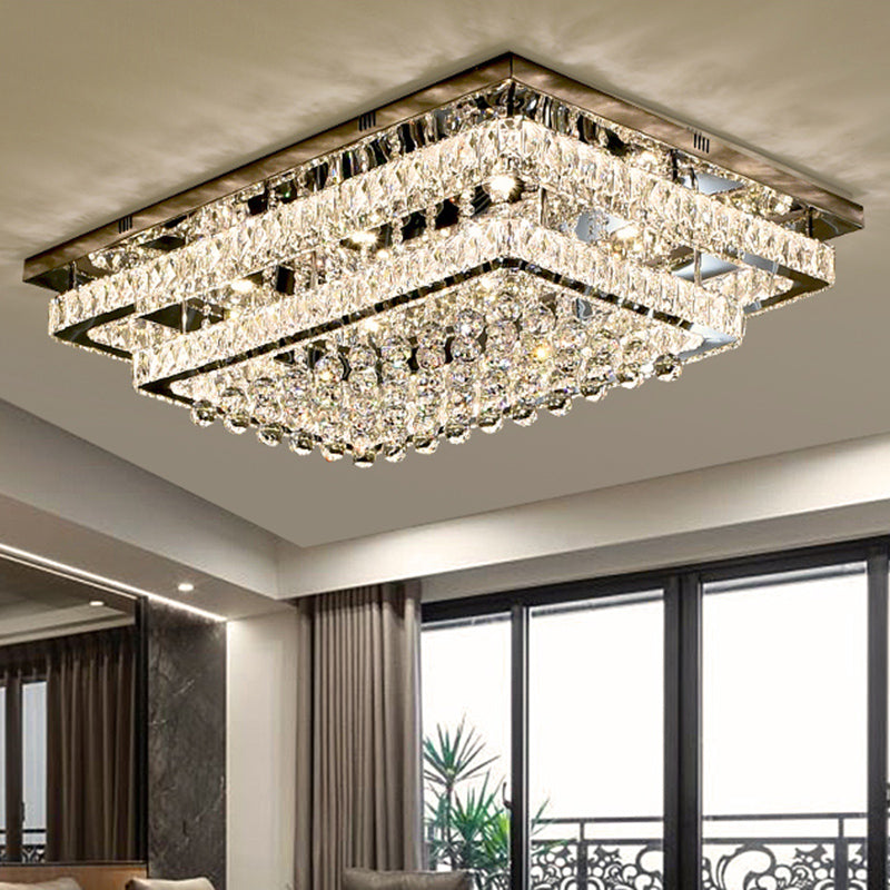 Led Crystal Stainless - Steel Rectangle Flush Mount Ceiling Light / Small A