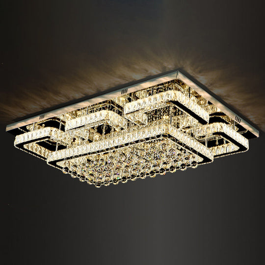 Led Crystal Stainless-Steel Rectangle Flush Mount Ceiling Light