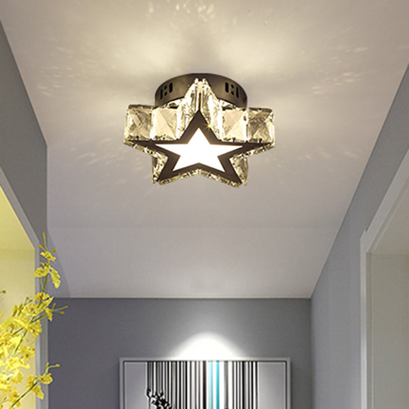 Stainless-Steel Led Crystal Flush Mount Ceiling Light: Modern Star Design For Corridors