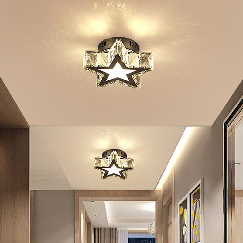 Stainless - Steel Led Crystal Flush Mount Ceiling Light: Modern Star Design For Corridors