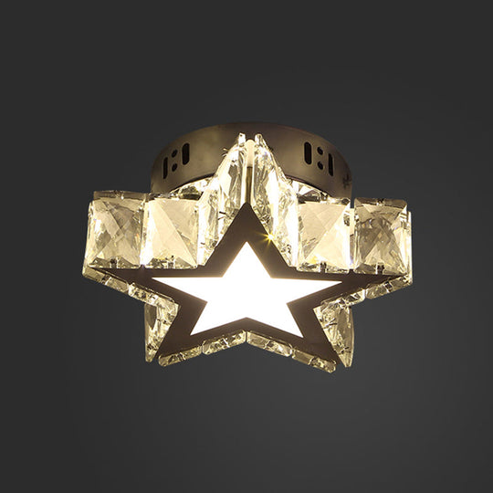 Stainless-Steel Led Crystal Flush Mount Ceiling Light: Modern Star Design For Corridors