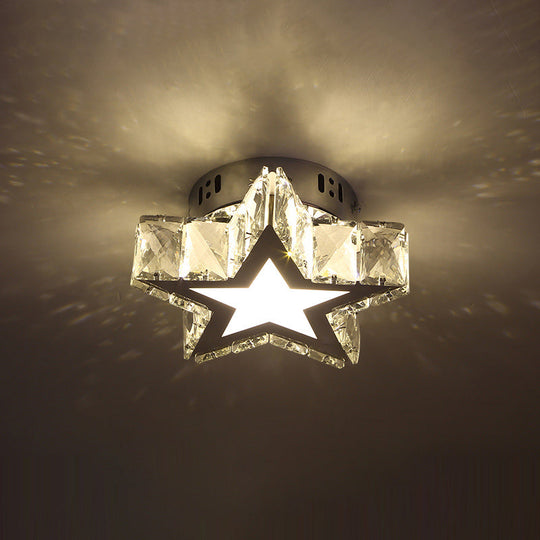 Stainless-Steel Led Crystal Flush Mount Ceiling Light: Modern Star Design For Corridors / Small