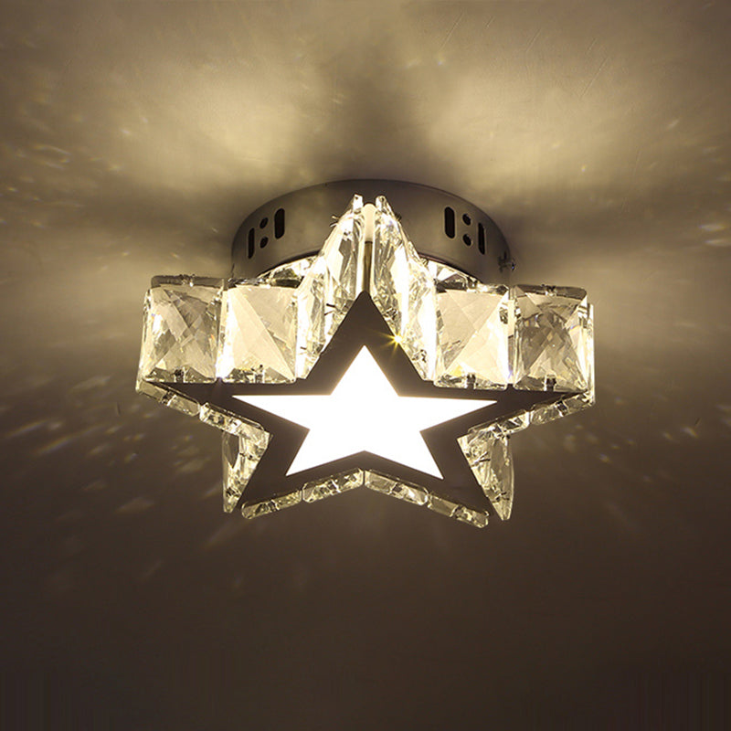 Stainless-Steel Led Crystal Flush Mount Ceiling Light: Modern Star Design For Corridors / Large